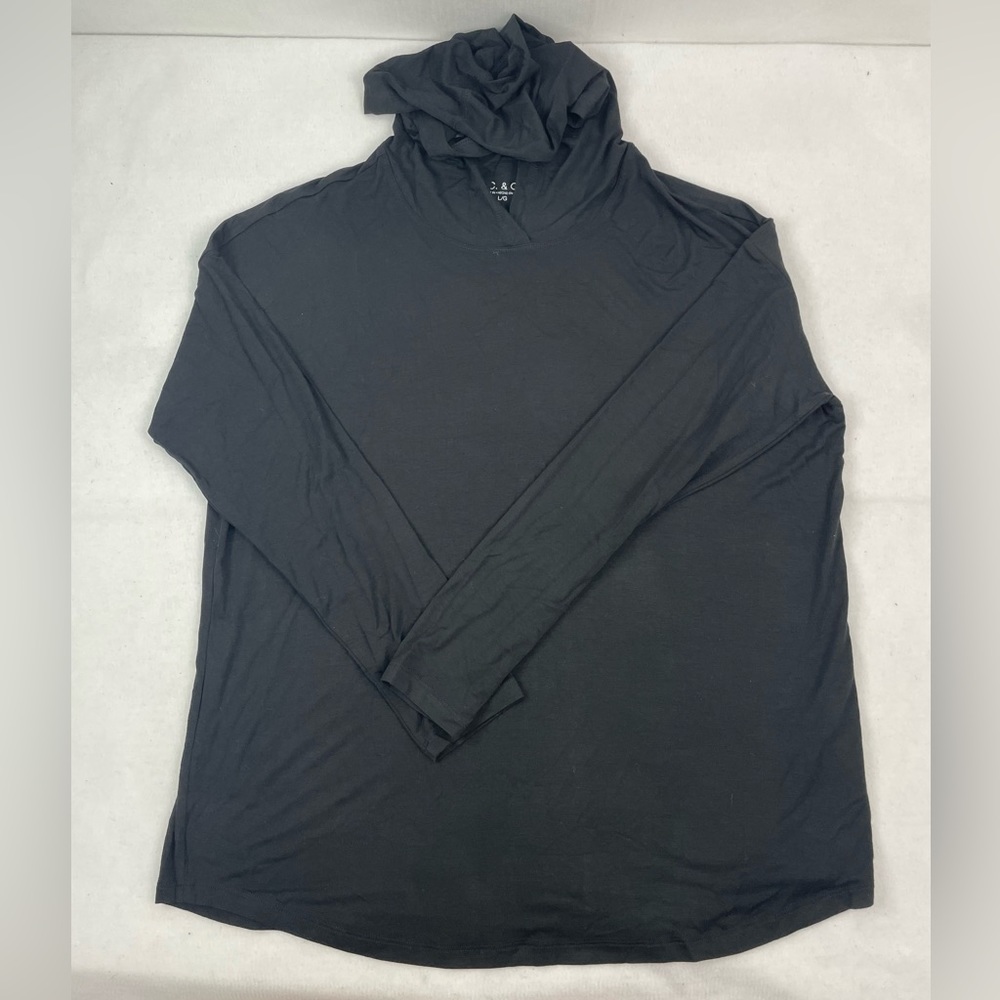 Womens S.C & Co Size Large Black Pullover Hooded Stretch 3/4 Sleeve Tee Shirt